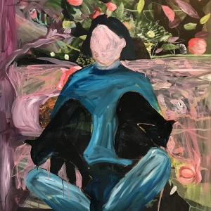 Him Holding Two Cats / 120 cm x 100 cm / Acrylic on MDF / 2018